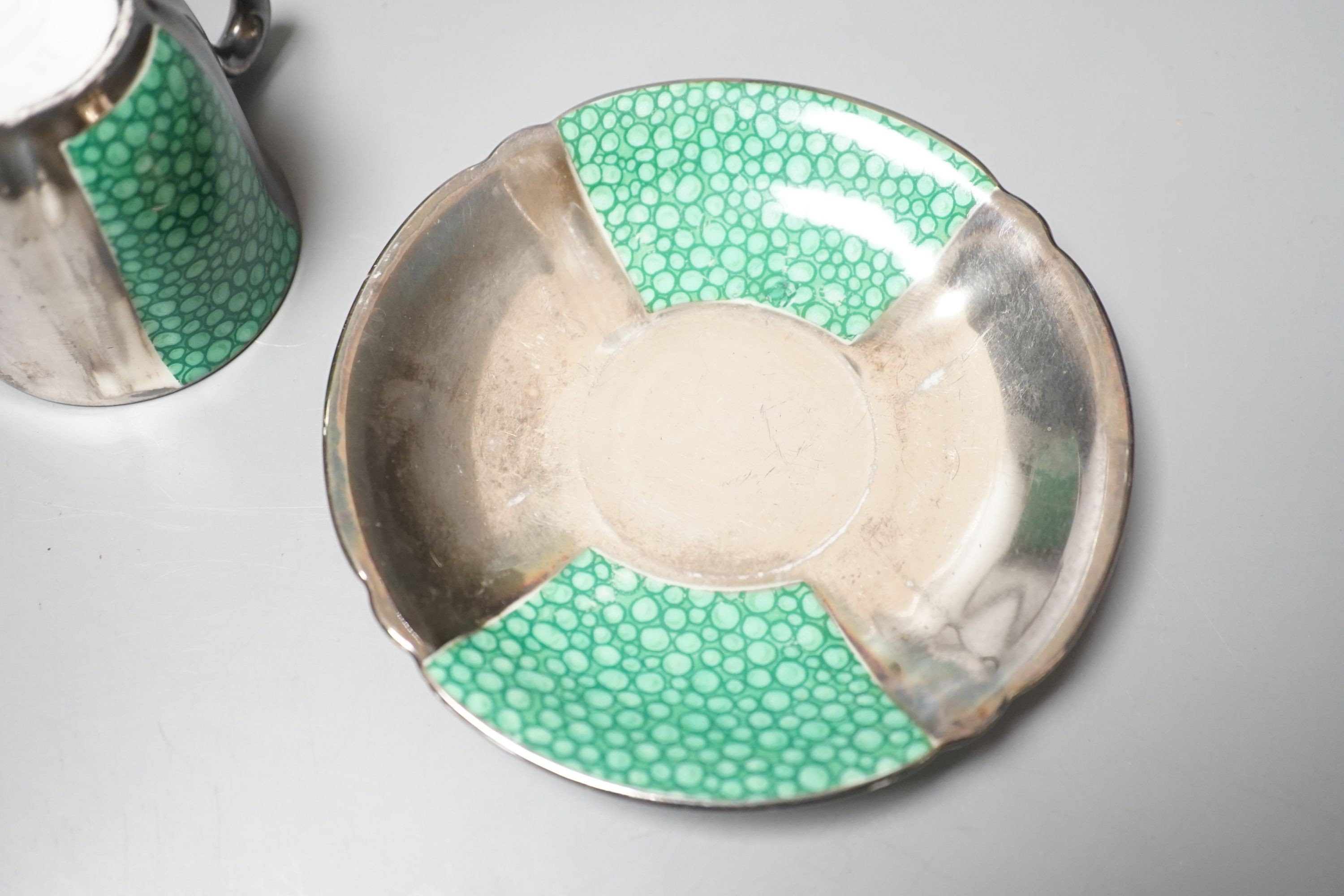 An Art Deco faux shagreen and silver lustre part tea set